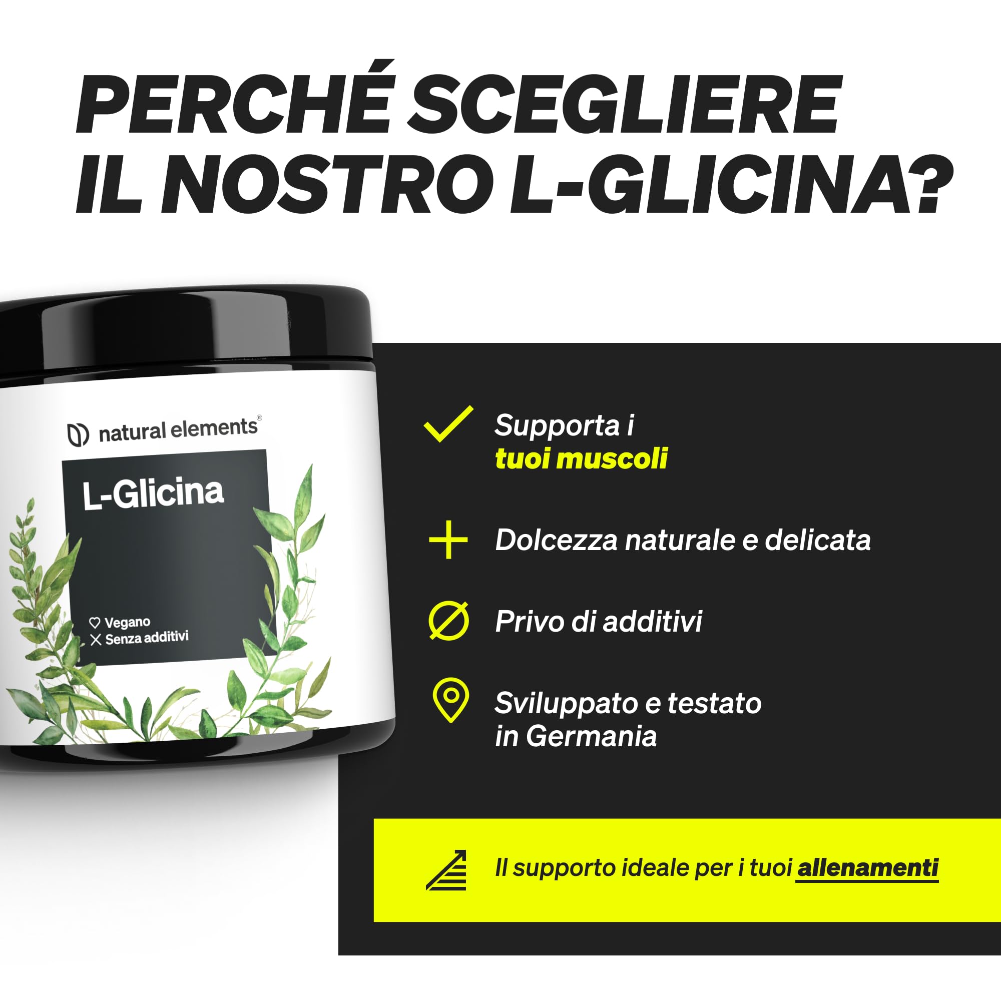 L-Glicina in polvere – 500 g (scorta di 11 mesi) – gusto neutro – vegana, dosaggio ottimale, senza additivi – prodotto e testato in laboratorio in Germania