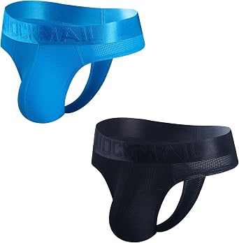 JOCKMAIL 2PCS/Pack Mens Jock Strap Mens Thongs Briefs Breathable Mesh Mens Athletic Supporter Jockstrap with Silk Waistband