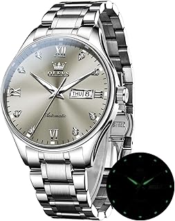 OLEVS Automatic Watches for Men Self Winding Mechanical Wristwatch Luxury Business Dress Stainless Steel Luminous Waterproof Calendar Mens Watch