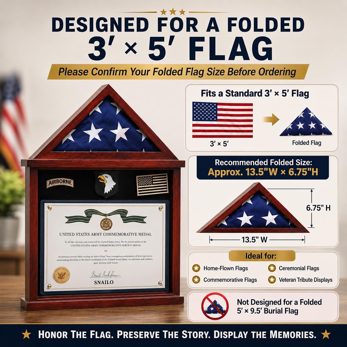 Snail Flag Display Case Military Shadow Box for a Folded Army 3'x5' Flag image 4