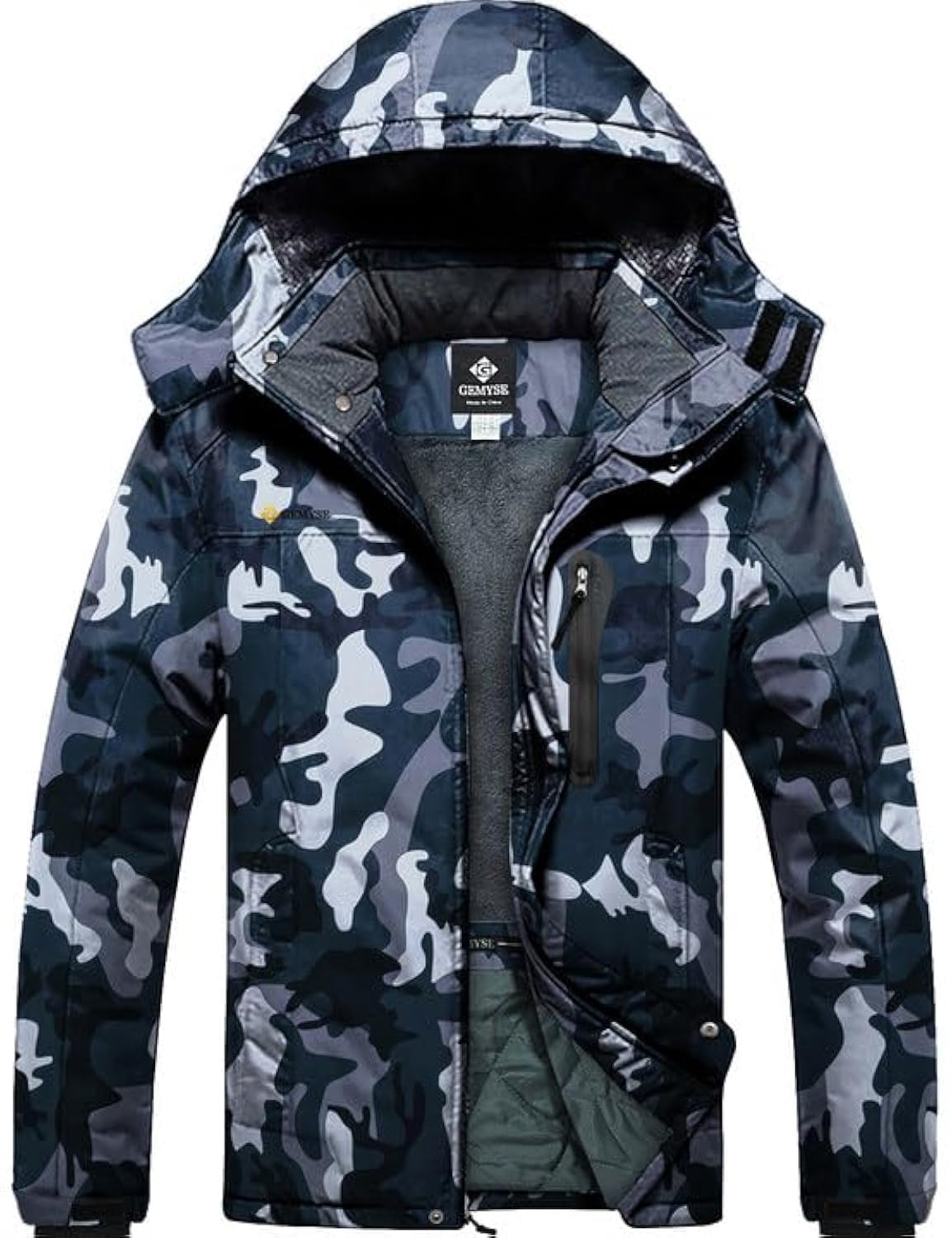 GEMYSE Men's Mountain Waterproof Ski Snow Jacket Winter Windproof Rain Jacket (Camouflage,X-Large)