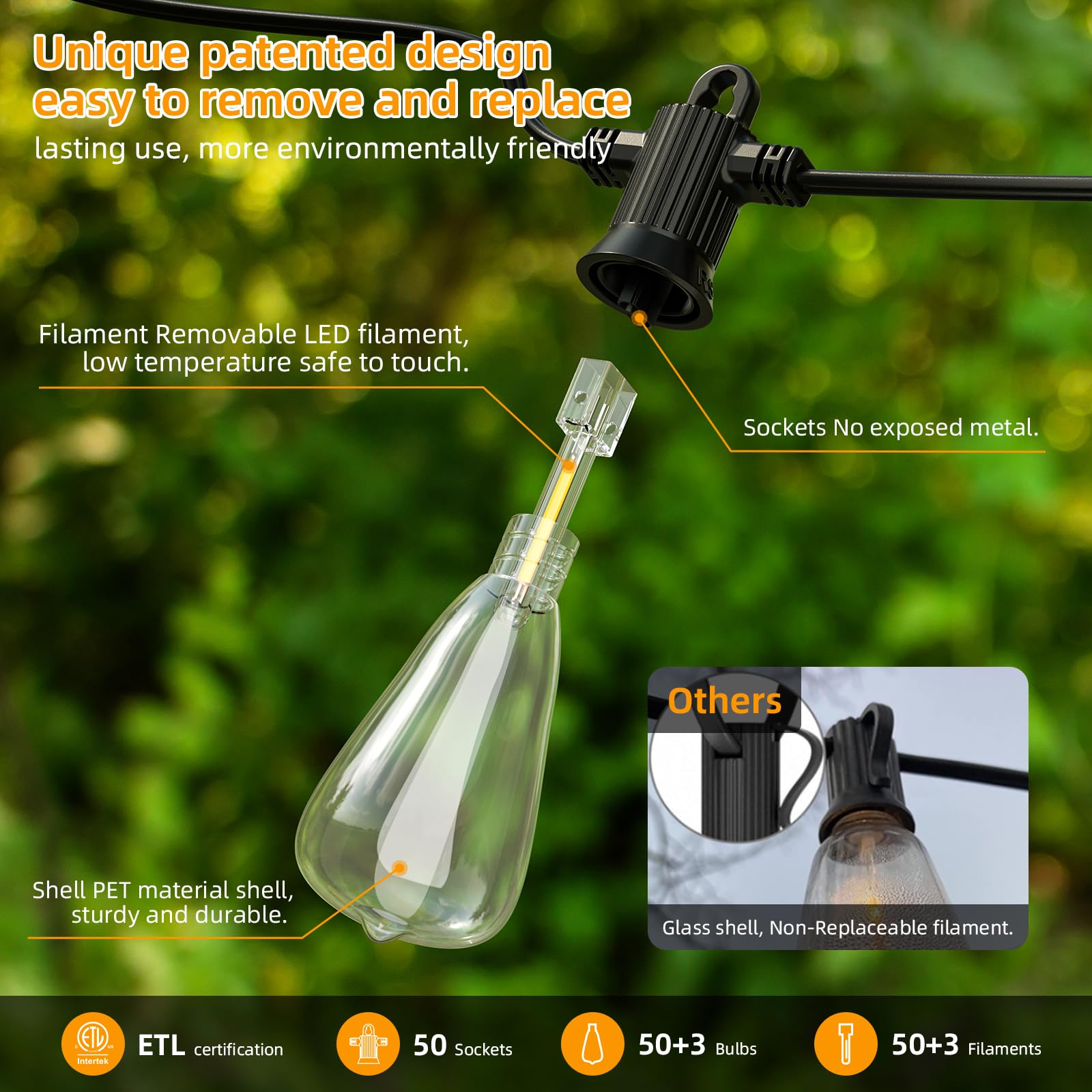 Guirnalda de Luces para Exterior 15M×2-30M FOOMAN Serie de Luces LED Vintage con ST38 50+4 Bombillas, Cadena de Luces Conectable IP65 Impermeable para Jardin Fiesta Patio Boda