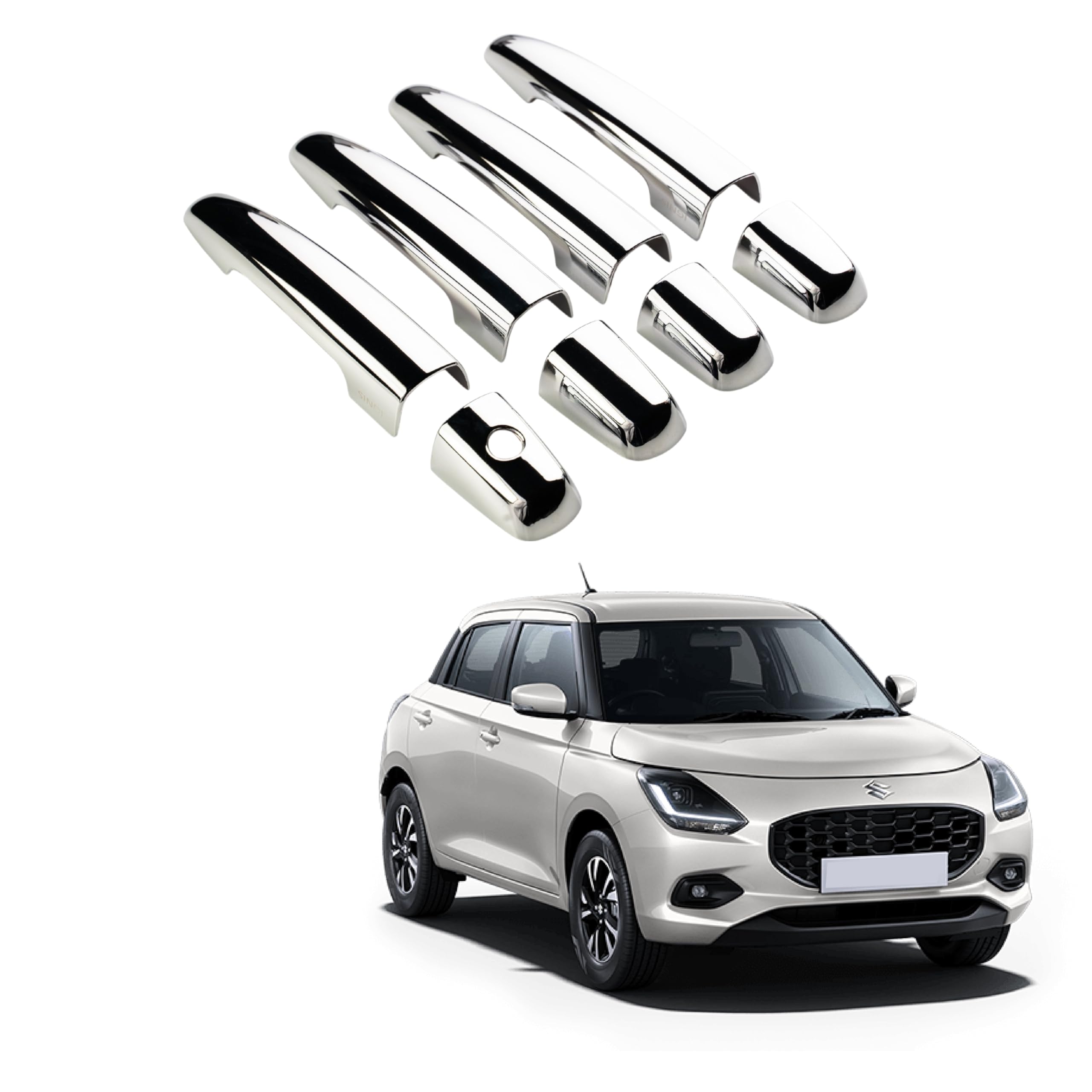 KlaasAuto Car Chrome Door Cover Handle Maruti New Swift 2024 (Without Sensor Cut) | 2024 Onwards | Maruti Suzuki | Complete Set of 4 Front & Rear | 2024 | 2025 | KlaasAuto Accessories