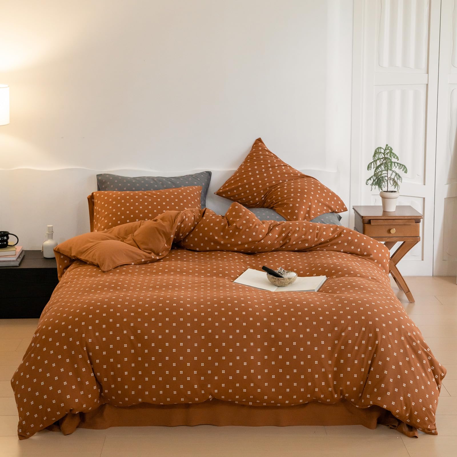 Ensemble de literie rouille en jersey de coton haut de gamme pour très grand lit