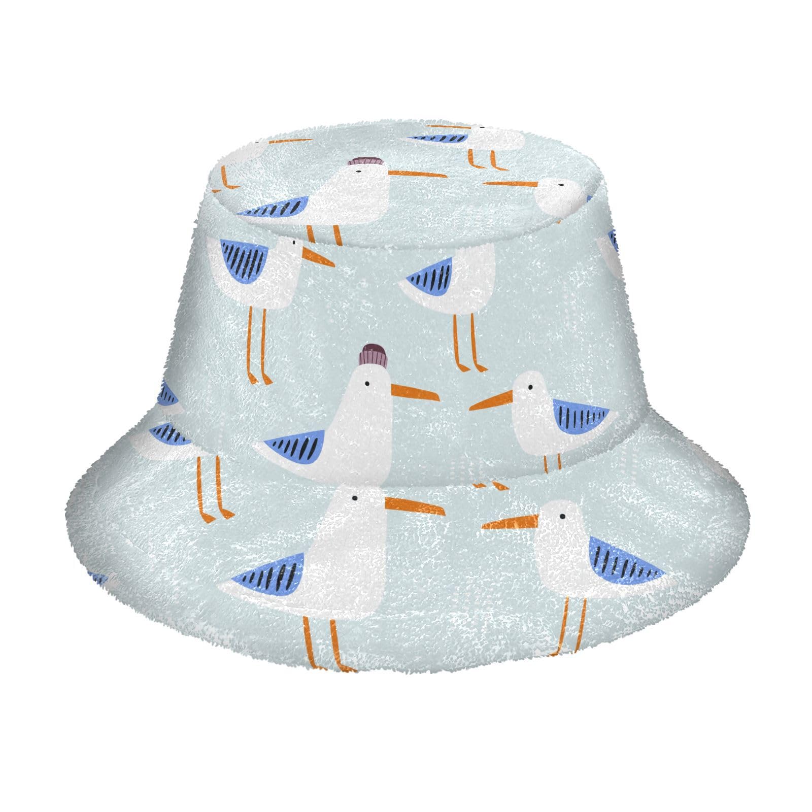 Youjuner Women's Multicoloured Bucket Hat Cartoon Seagulls Pattern Fluffy Bucket Hat Fisherman Hat Winter Hat Warm Hat For Girls