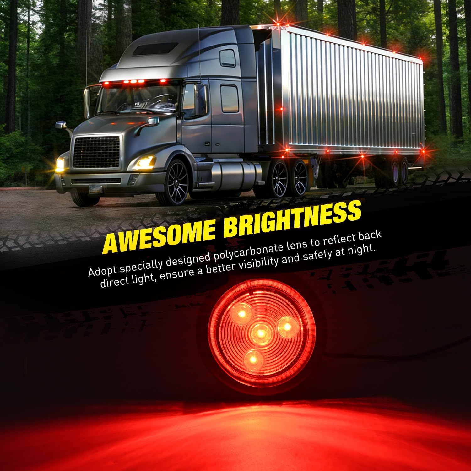 Nilight 10 PCS Round Side Marker Clearance Light 4 LED Flush Mount with Plug Grommet Pigtail Hardwired for Trailer Truck RV (Amber+Red)