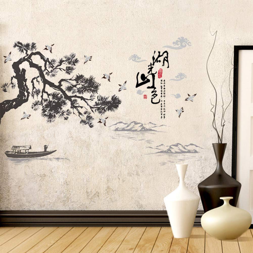 Sticker mural paysage de lac et montagne déco nature salon grand format