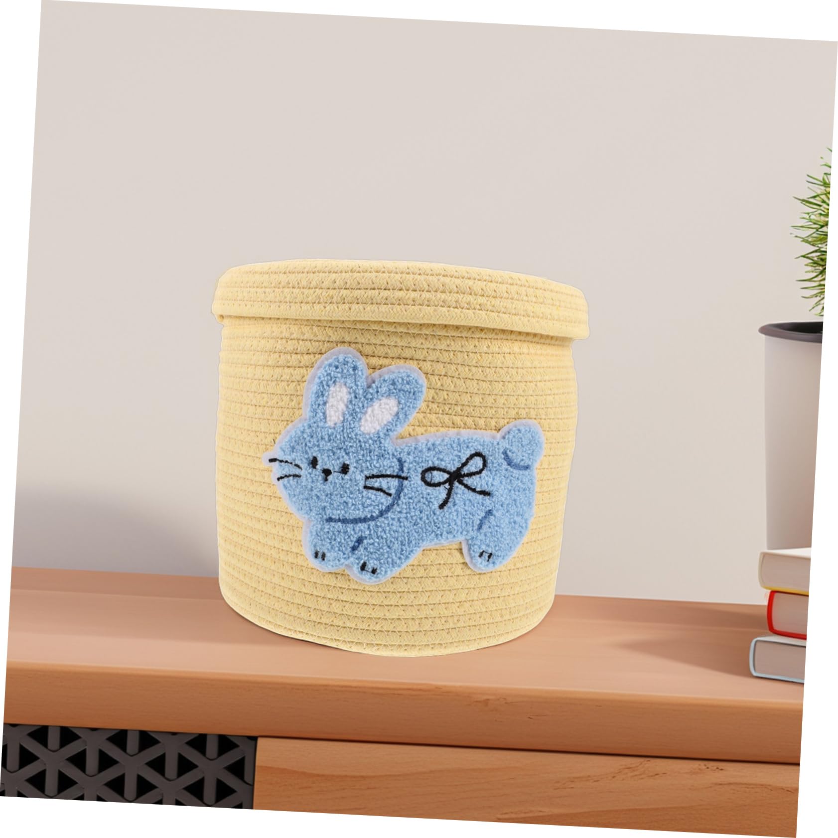 Cabilock Woven Cotton Rope Storage Basket Mit Deckel Handgefertigte Aufbewahrung Für Snacks Und Wohnaccessoires Vielseitiger Organizer Für Schreibtisch Und Hase