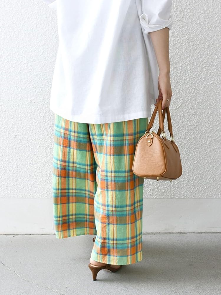 アンドエルシー 猫マドラスチェックパンツ