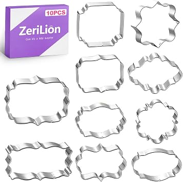 10 Pcs Plaque Frame Cookie Cutters Set Stainless Steel Geometric Shape Cutters for Sugar Cookies Fondant Biscuit Baking