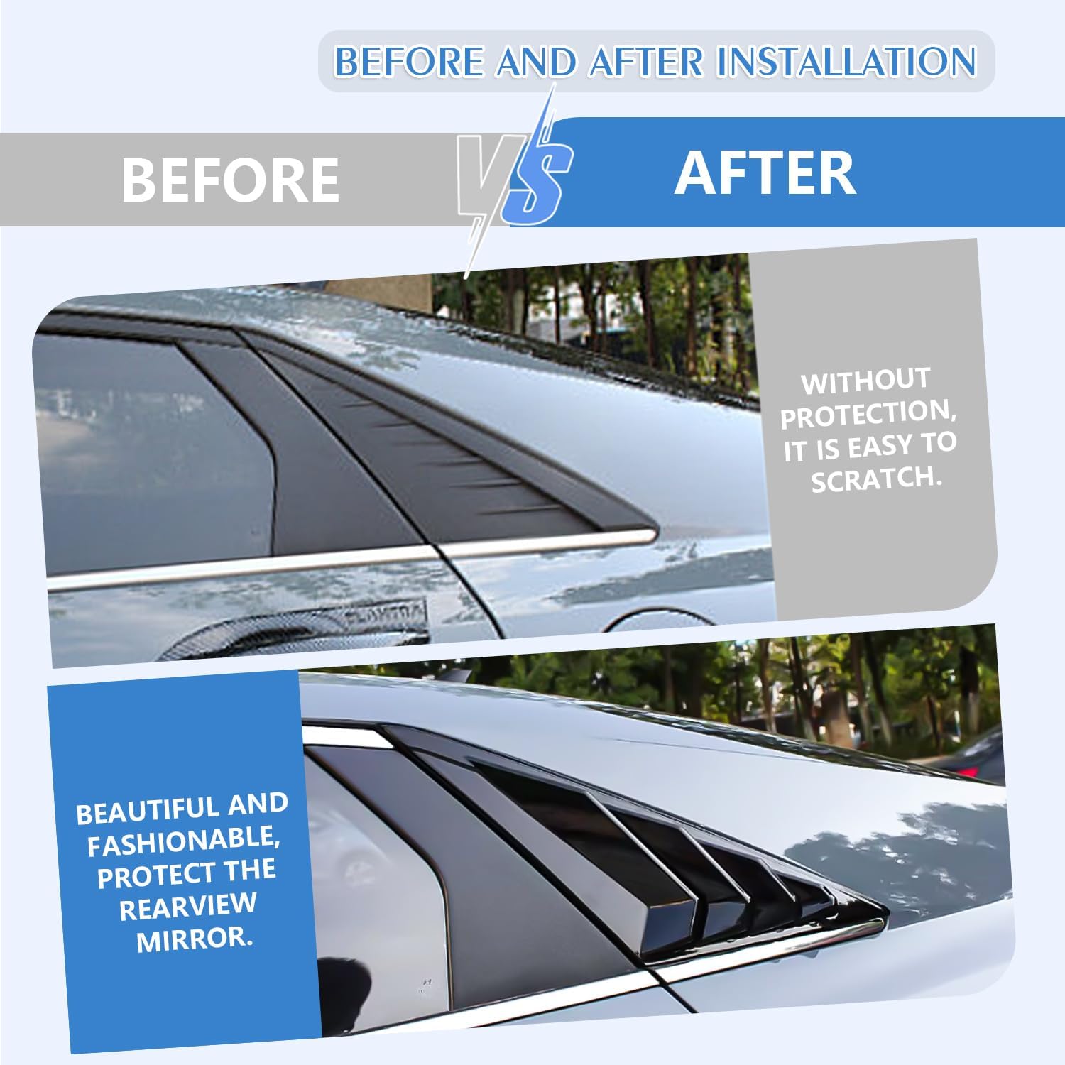 Compatible with Hyundai Elantra 2021 2022 2023 Window Louvers Front Side Racing Style ABS Window Louvers Air Vent Scoop Shades Cover Blinds Car Exterior Accessories - Bright Black Style 2PCS