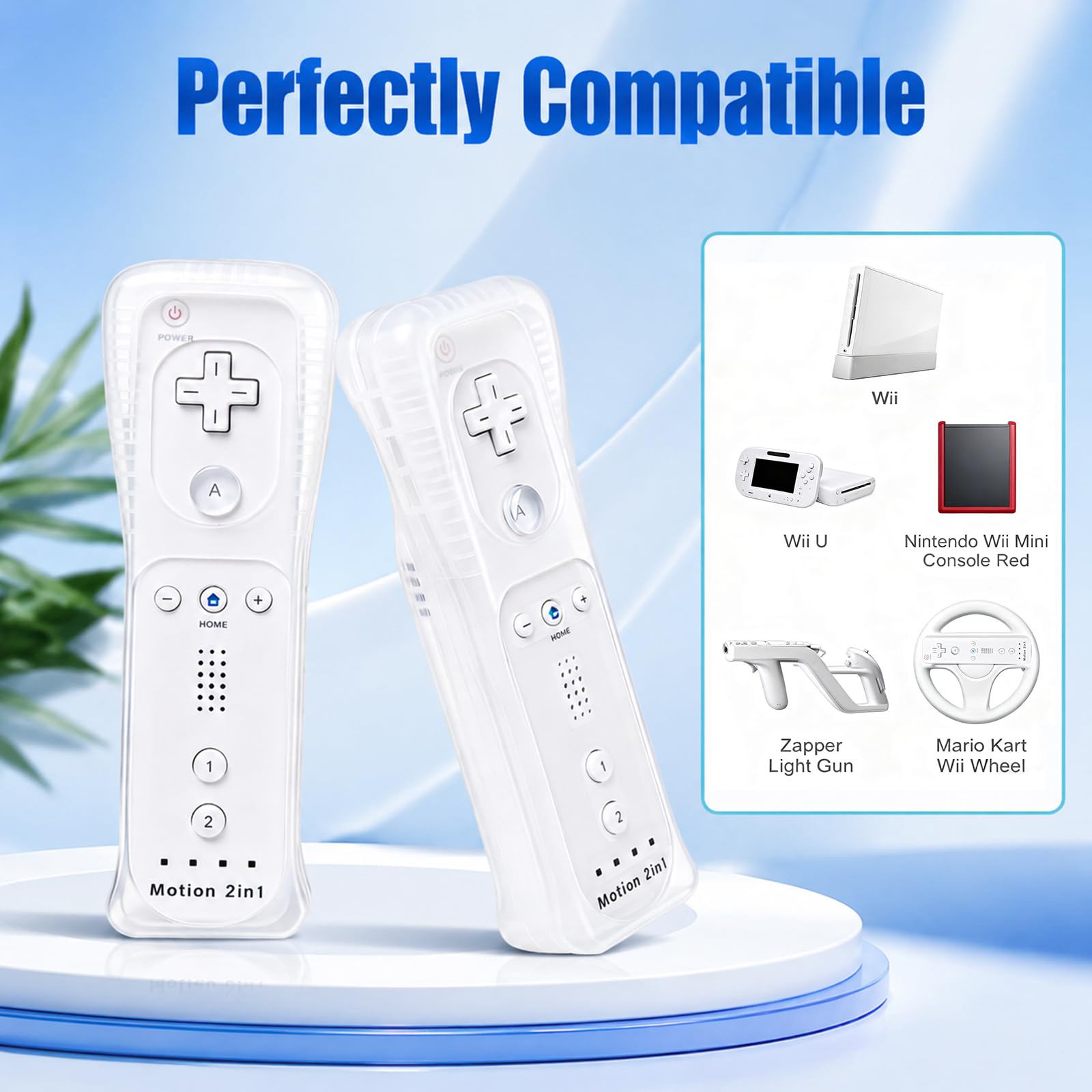 TechKen drahtlose Fernbedienung und Nunchuck,Spiel-Joysticks mit integriertem Motion Plus-Controller für Wii & Wii U 2 Weiß
