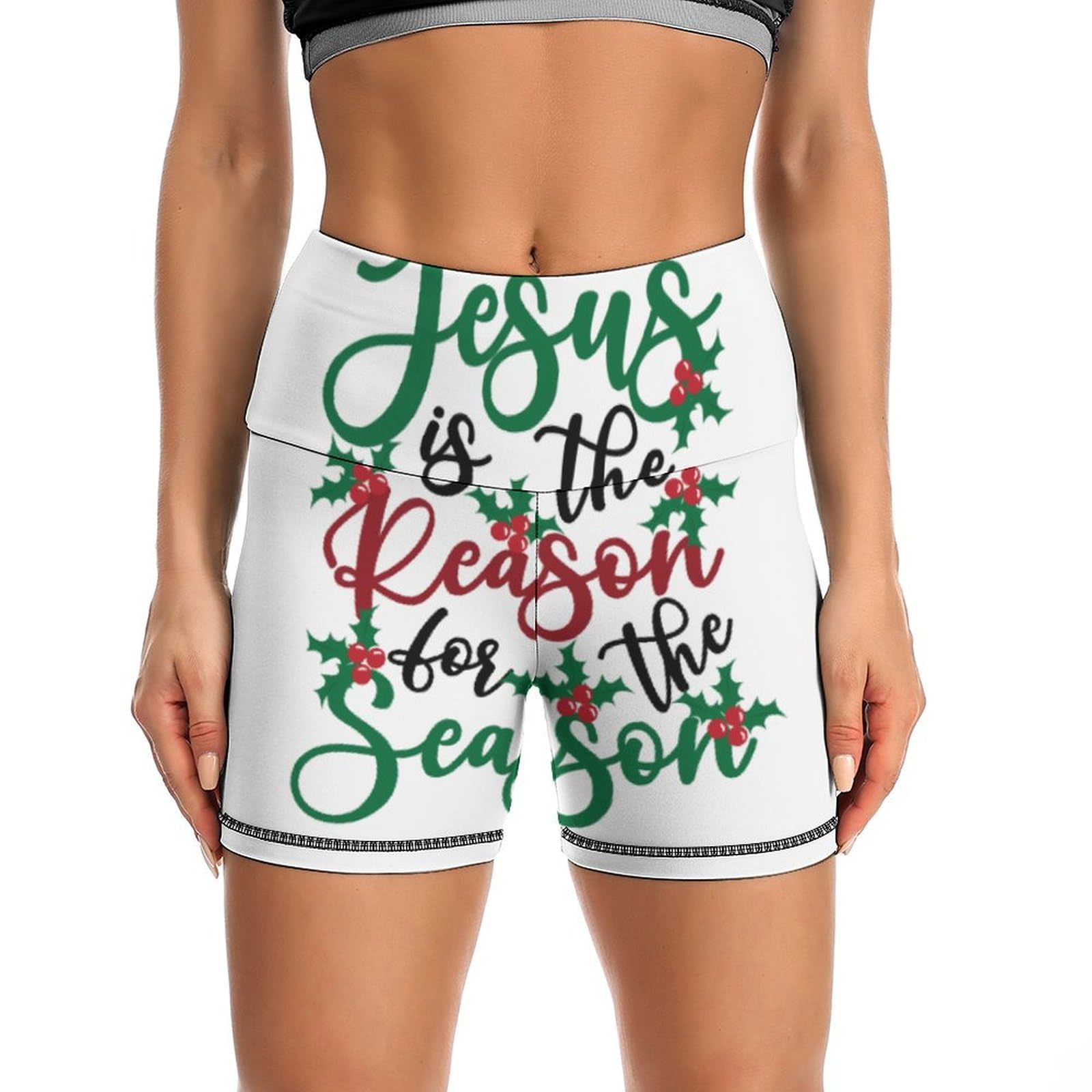 Jesus is The Reason for The Christmas Season High Waist Yoga Shorts for Women Athletic Shorts Leggings Running Pants Black