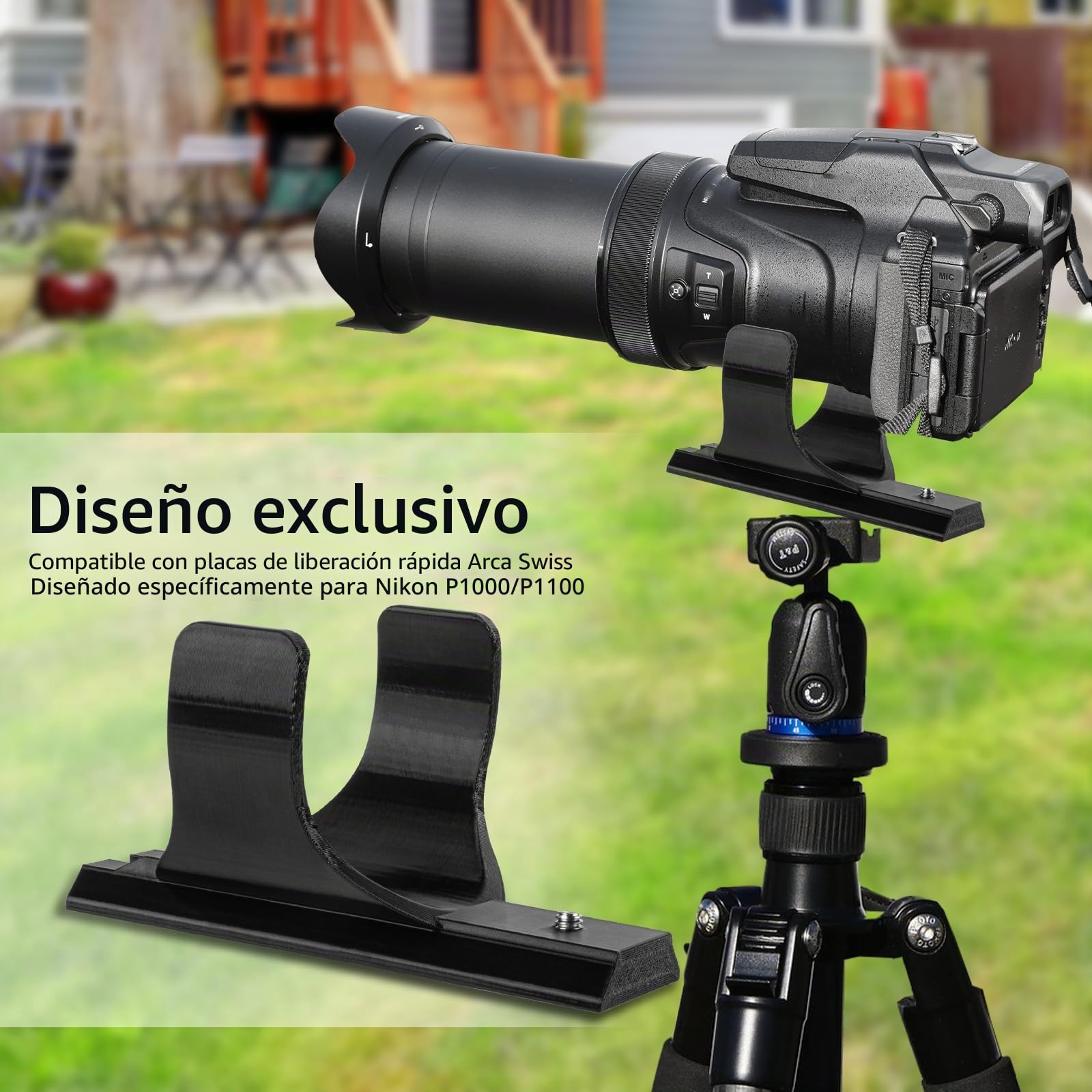 Placa de liberación rápida Arca Swiss, soporte de cámara, compatible con Nikon P1000/P1100, placa base extendida para un mejor equilibrio y estabilidad