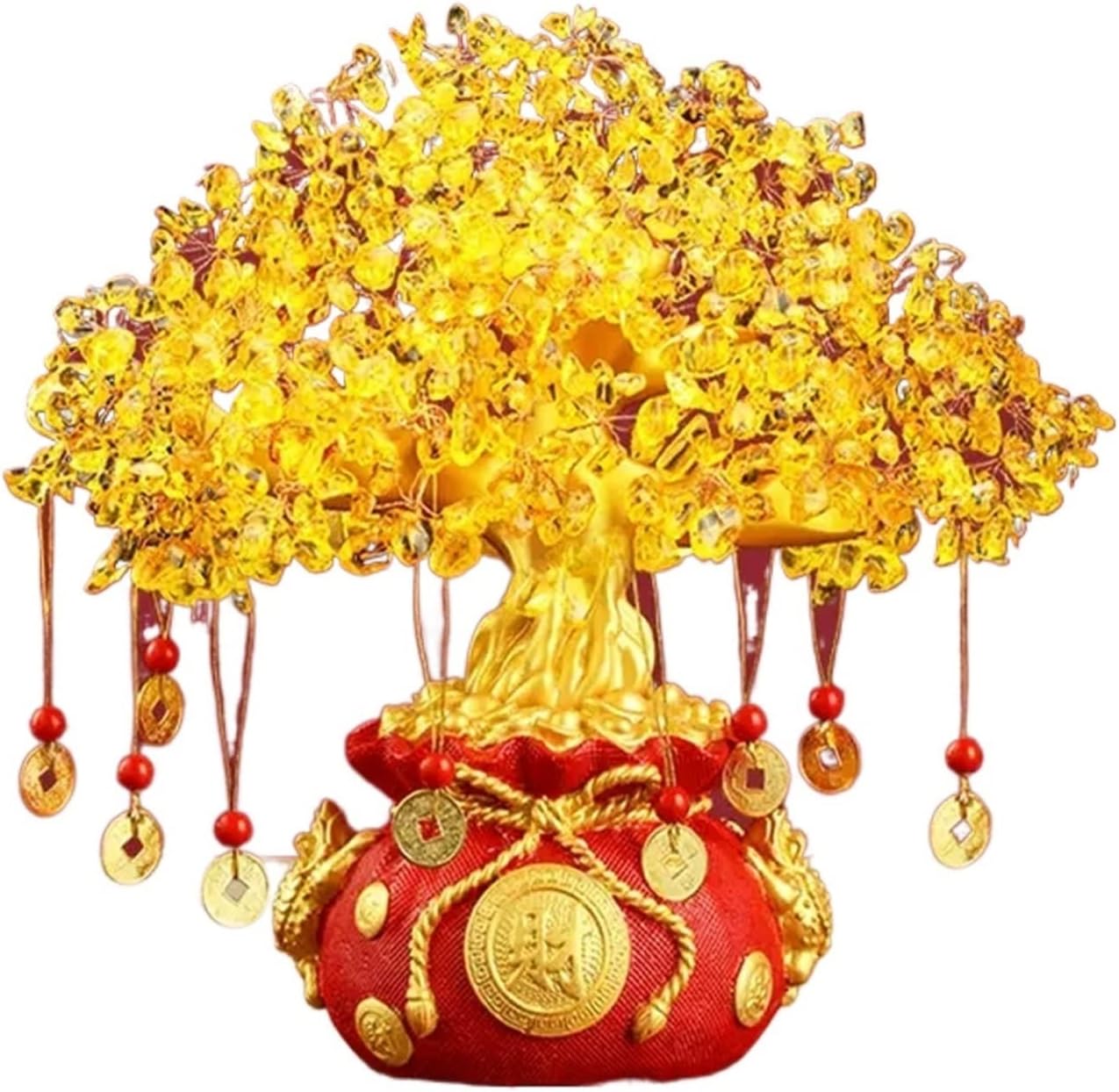 Crystal Good Luck Stones Tree Feng Shui Money Tree Crystal Money Bag Feng Shui Tree Bonsai Style Natural Crystal Money Tree for DIY Home Office Party Decoration Gemstone Tree Ornaments (Si