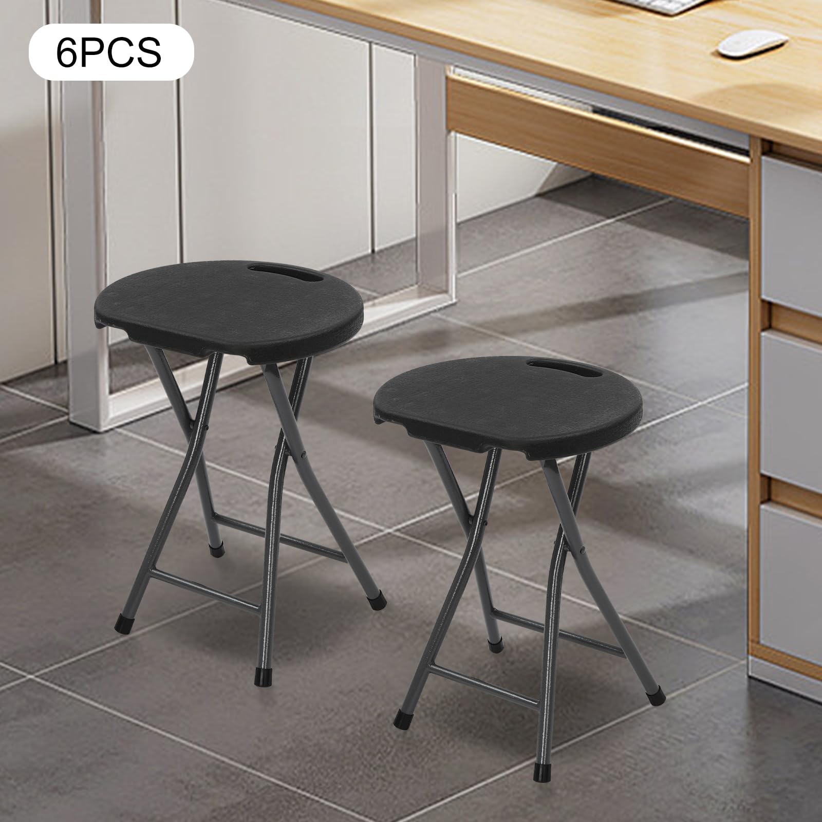 Set Di 6 Sgabelli Pieghevoli Portatili 40cm Con Manico - Colorati, In Plastica E Metallo, Per Casa E Campeggio - 6