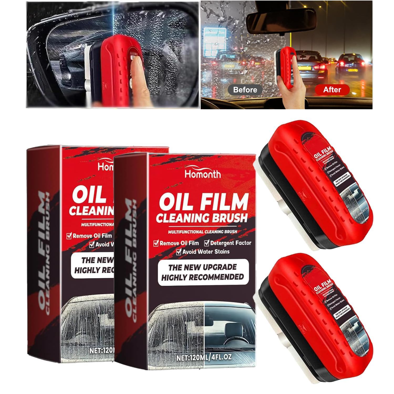 2 Pack Automotive Oil Film Cleaning Brush for Windshield, Car Glass Oil Film Remover with Hydrophobic Coating, Rain Repellent Windshield Cleaner Tool Improves Driving Visibility