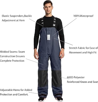 Men’s Offshore Sailing Suit, Waterproof Coastal Gear | Jacket & Bib Trousers Set, 2-Layer Fabric, Taped Seams, Hi-Vis Hood, Reflective Details, Breathable Lining