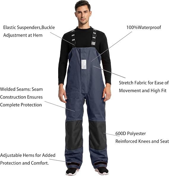 Men’s Offshore Sailing Suit, Waterproof Coastal Gear | Jacket & Bib Trousers Set, 2-Layer Fabric, Taped Seams, Hi-Vis Hood, Reflective Details, Breathable Lining