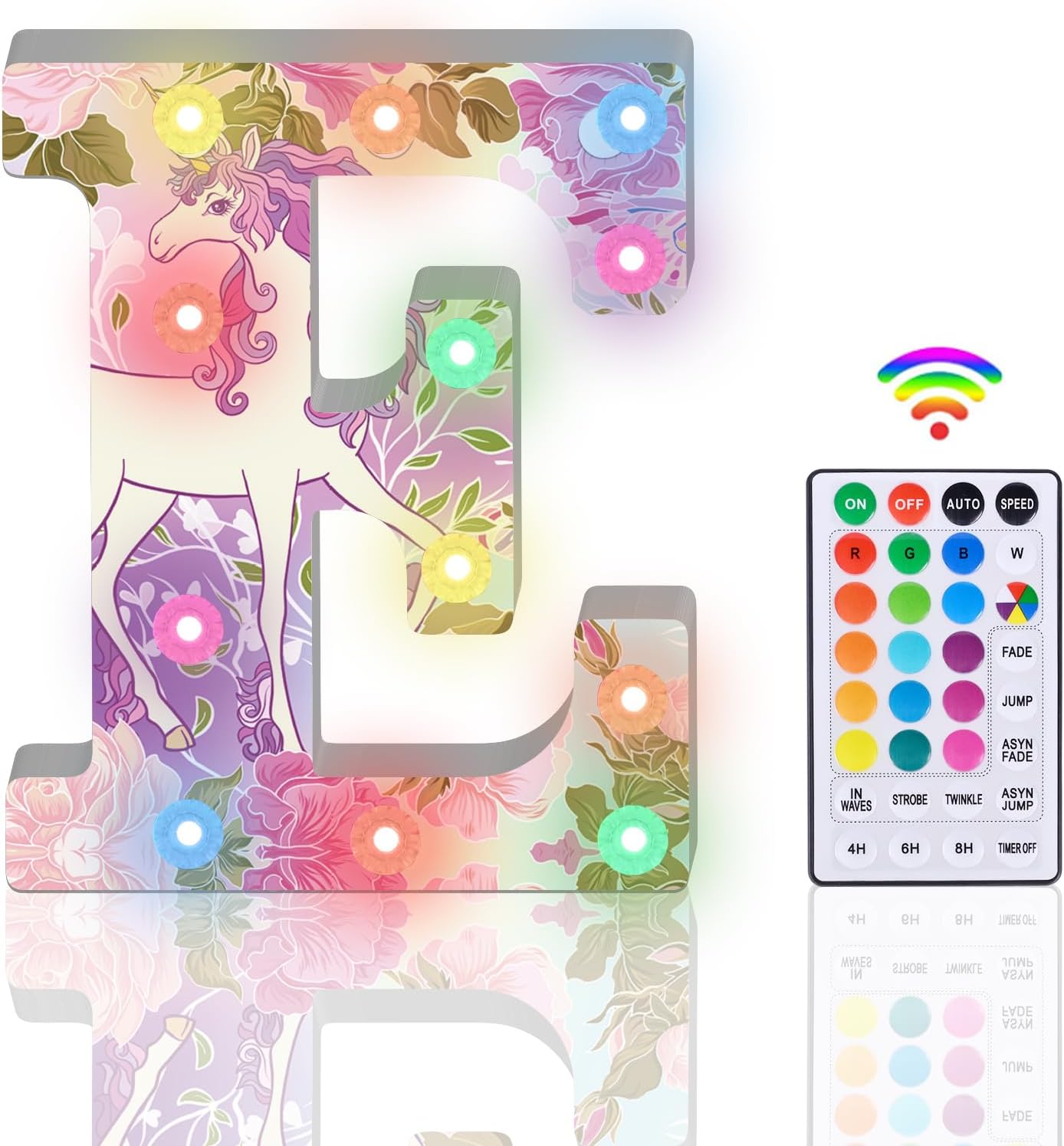 Light Up Letters, Glitter LED Letter Lights 18 Color Changing Diamond Alphabet Sign Night Light with Remote Control for Girls Gifts Birthday Bar Wedding Party Christmas Valentine Wall Table Decor - E