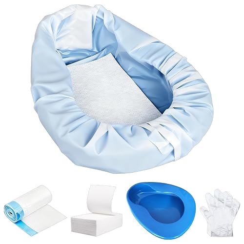 Artojoy Bedpan Set, 30 Super Absorbent Pads 30 Disposable Liners 100 Gloves | Bedpan for Elderly Females/Women, Males/Men, Extra Large Thick PP Adult Potty for Bedridden Patients, Heavy Duty Smooth Edges