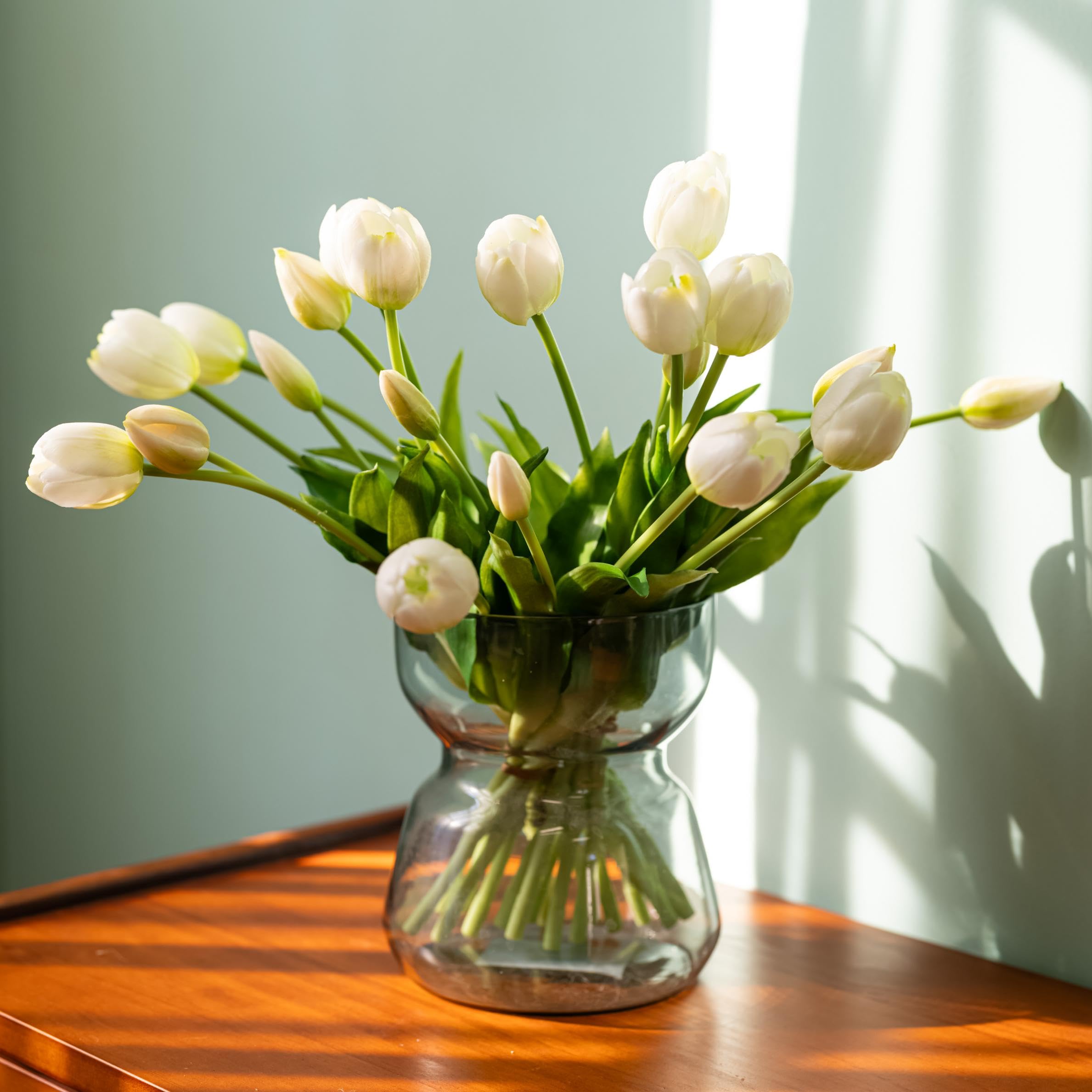 Avoeco White 20Pcs Artificial Tulips Flowers Real Touch Latex – Faux Tulips Bouquet For Home Decor, Wedding Centerpieces, Spring Floral Arrangements, Fake Flowers For Vase Decoration (20, )