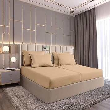 5 Pieces Split King Sheets Sets for Adjustable beds 800 TC Egyptian Cotton Bed Sheet Fits Upto 8 Inch Deep Pocket 1 Flat Sheet 1 Fitted Sheet and 2 Pillowcase Beige