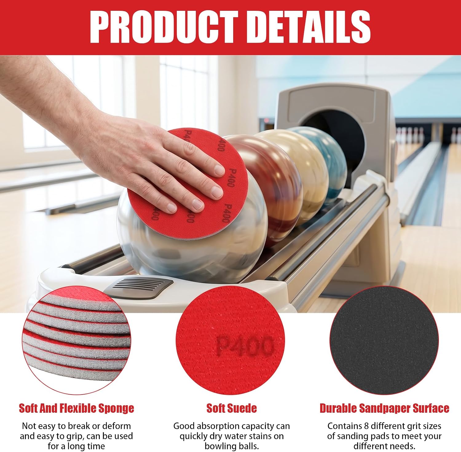 24Pcs Bowling Ball Sanding Pads, 8 Grit Sponge Abrasive Discs 4.92"