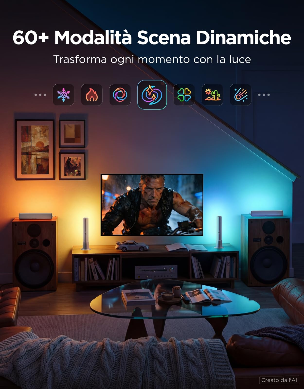 Govee Barre Luminose a LED Intelligenti, Retroilluminazione RGBICWW per TV | 64 Modalità Scena per Atmosfera, Giochi , Sincronizzazione Musicale, Compatibili con Alexa, Matter e Google Assistant,Argento