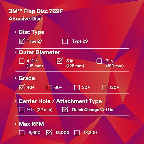 Miniatura 61 de 3M Disco de solapa 769F, tipo 27, 80+, 4-1/2 in x 7/8 in, abrasivo de alto rendimiento, disco de pulido y acabado de grano de precisión de cerámica