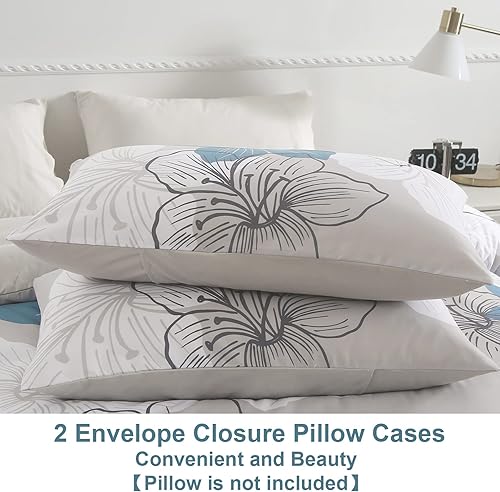 Miniatura 6 de DJY Juego de funda de edredón de 3 piezas, tamaño King, funda de edredón con patrón floral azul, elegante funda de edredón floral bohemia con 2