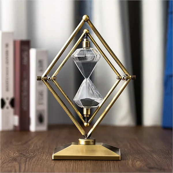 SAMLONG Large Hourglass Timer 30 Minute Sand Clock, Rotatable Diamond Sand Timer Vintage Home Décor, Bronze Metal Hour Glass with Black Sand