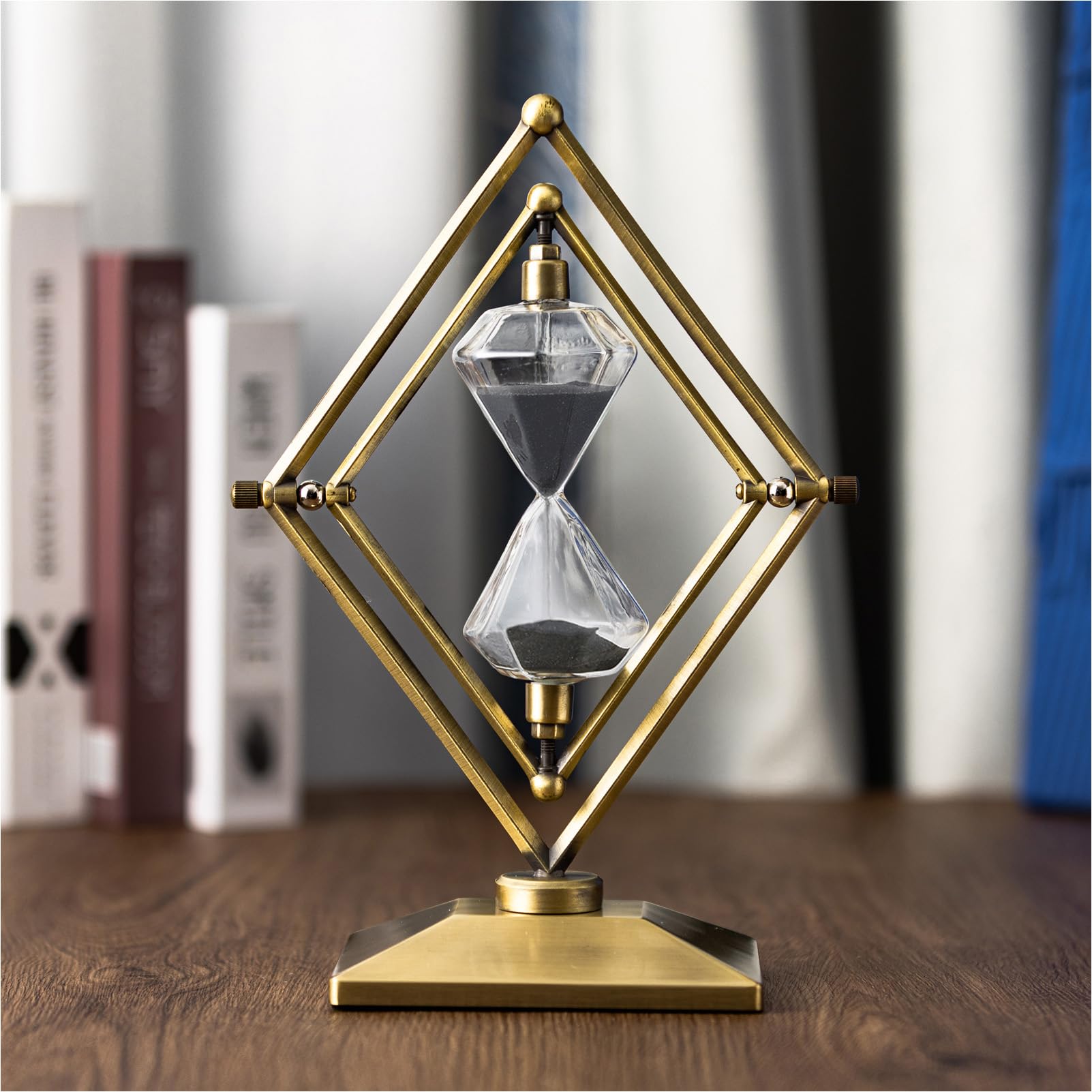 SAMLONG Large Hourglass Timer 30 Minute Sand Clock, Rotatable Diamond Sand Timer Vintage Home Décor, Bronze Metal Hour Glass with Black Sand