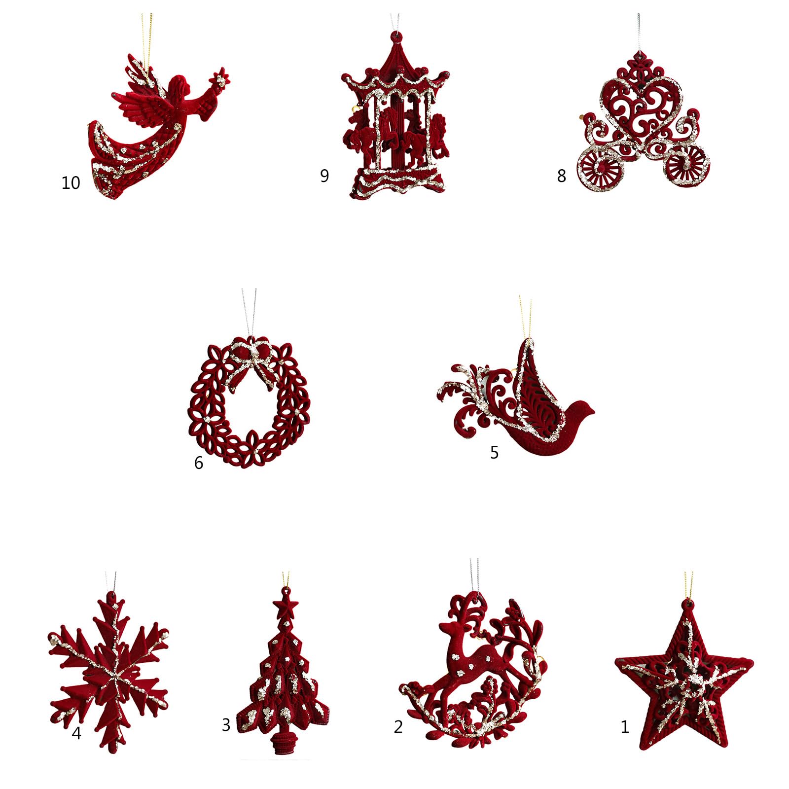 Confezione da 5 ornamenti per albero di Natale affollati a forma di stella, ghirlanda di renne, ciondoli per decorazioni natalizie, accessori fotografici, ciondoli a forma di stella