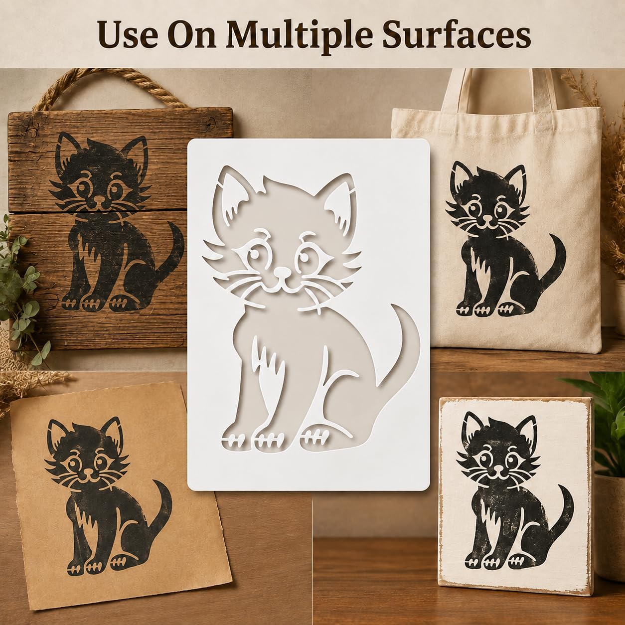 Cat Stencil Template - Reusable Cat Cats Face Kitty Stencils for Painting on Wood, Glass, Wall Rock, Walls, Canvas, Glassware, Spray Painting, Airbrushing, Crafts (8.5x11) image 5