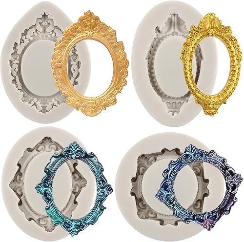 MYPRACS Marcos de fotos de silicona, molde para marco de fotos, moldes de fondant, marco de estilo barroco, moldes de silicona para decoración de
