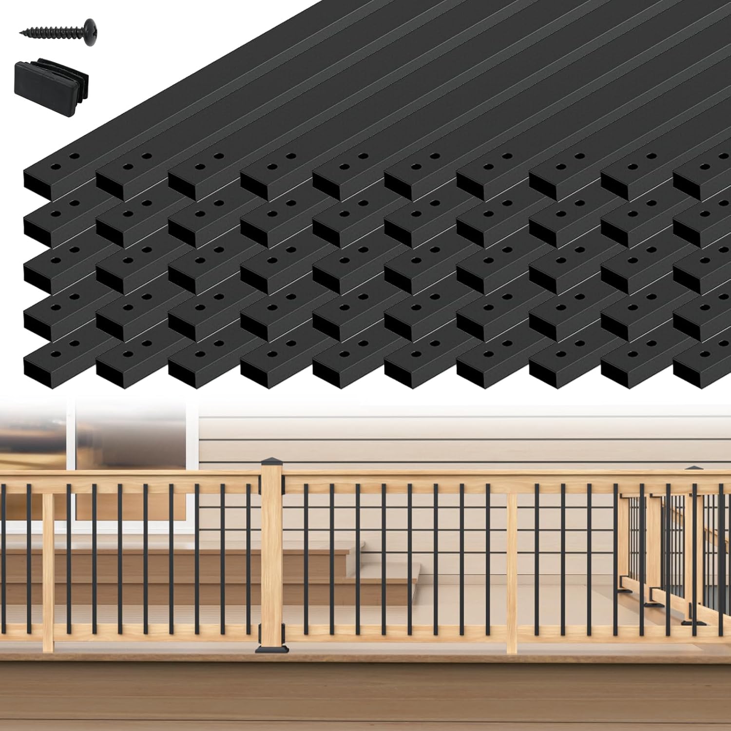 muzata 50pack 38'' aluminum deck balusters facemount rectangular railing metal spindles with screws stair porch staircase deck spindles for wood and composite fencing wt35