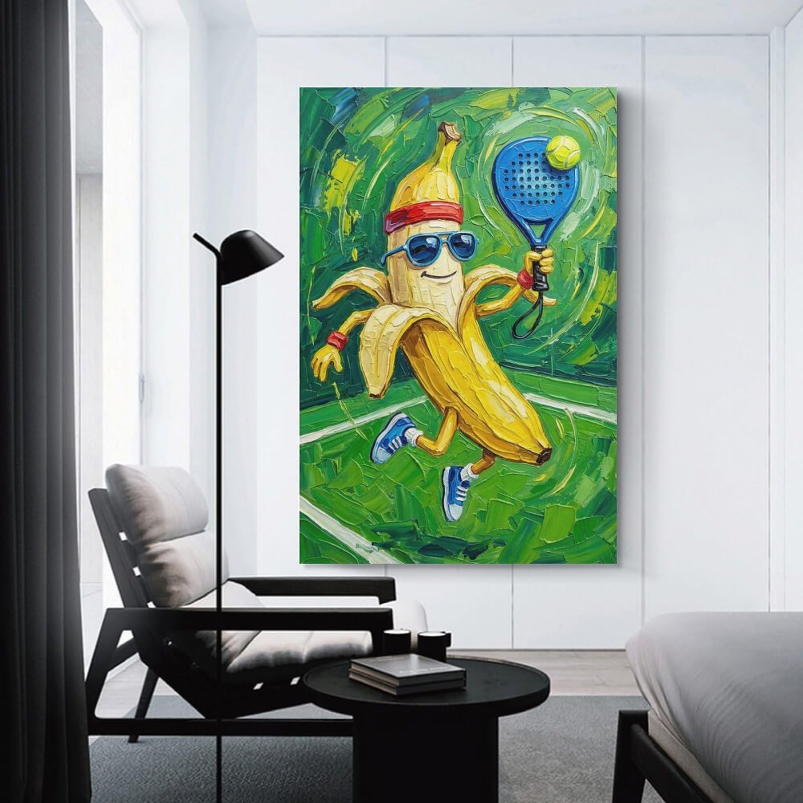 Junmoney Unframe-Style-4 Canvas Wall Art Banana Playing Tennis Painting, 08X12inch(20X30cm), For Lounge, Study, Hallway Or Flat Walls, Canvas Wall Art That Fits Changing Layouts