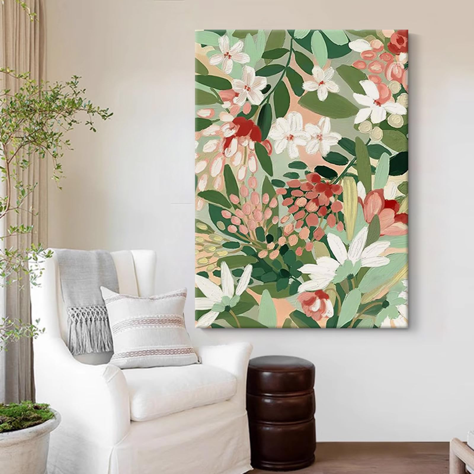 Peinture à l'huile peinte à la main grande toile fleurs sans cadre pour couloir