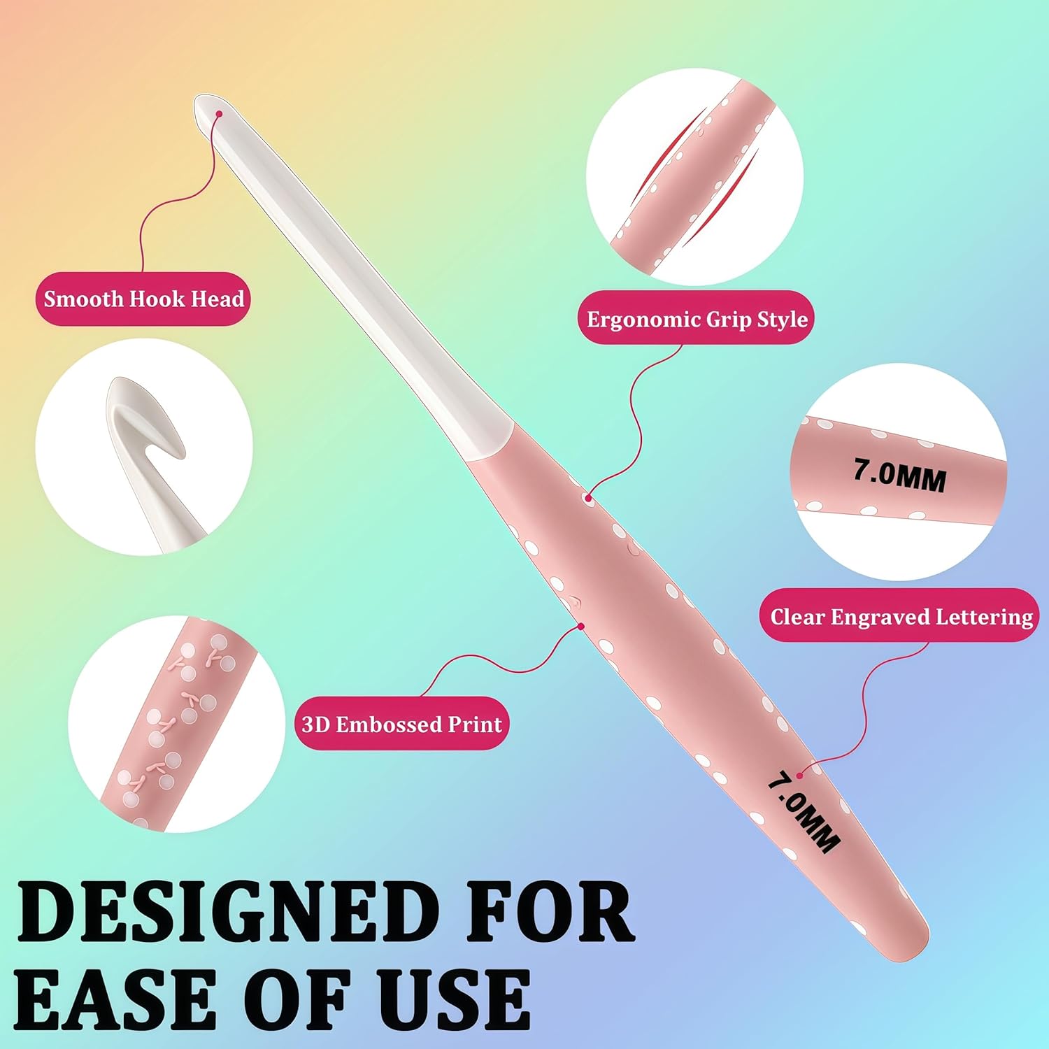 Looen Ergonomic Crochet Hook Set, 6 Pack with Soft Grip for Comfortable Knitting, Large Crochet Hooks for Chunky Yarn, Crochet Accessories & Tools for Crafters, Sizes include 6mm 7mm 8mm 9mm 10mm 12mm