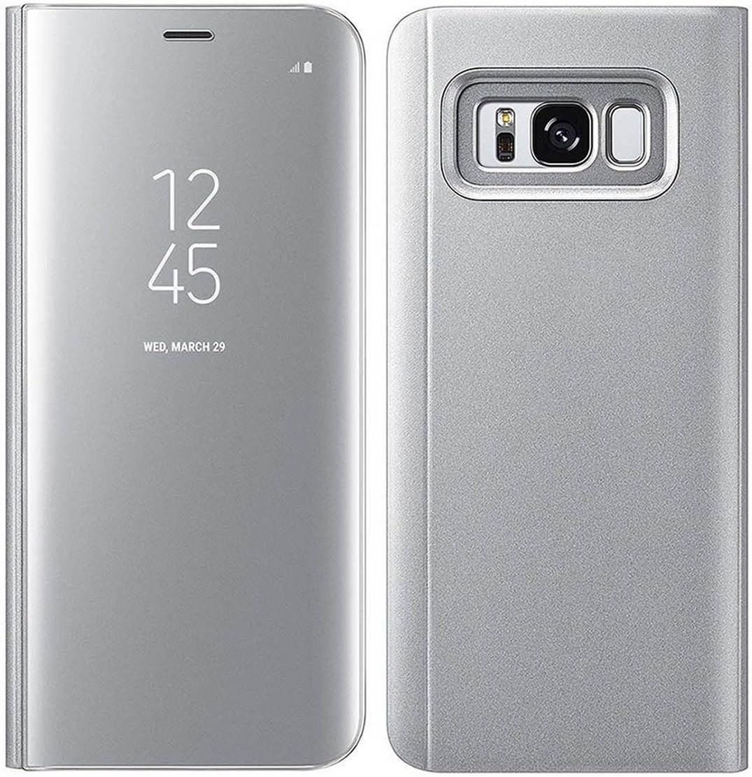 QLTYPRI Samsung Galaxy S10 Plus Case, Ultra Slim PC Shell PU Leather Back Case [Perspective] [Mirror] Semi Transparent Cover Stand Function Protective Flip Case for Samsung Galaxy S10 Plus - Silver