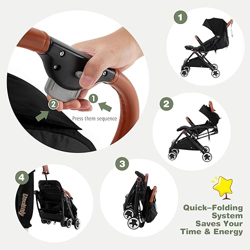 Miniatura 4 de HOMGX - Cochecito de bebé ligero, cochecito de viaje compacto con asiento ergonómico, cesta espaciosa, respaldo ajustable, toldo de gran tamaño,