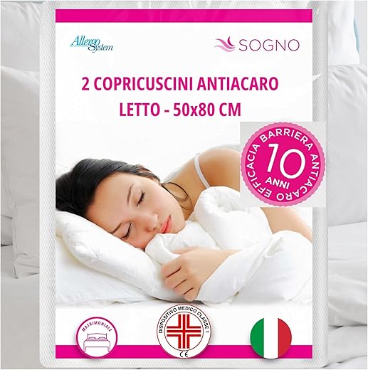 Allergosystem Set 2 Pezzi Copricuscino Antiacaro Sogno, 50x80cm, Polyester