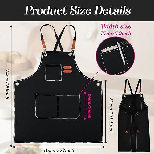 Miniatura 2 de conda Delantal de chef, 1 unidad, delantal con correas cruzadas en la espalda con bolsillos para hombres y mujeres, 100% lona de algodón, delantal