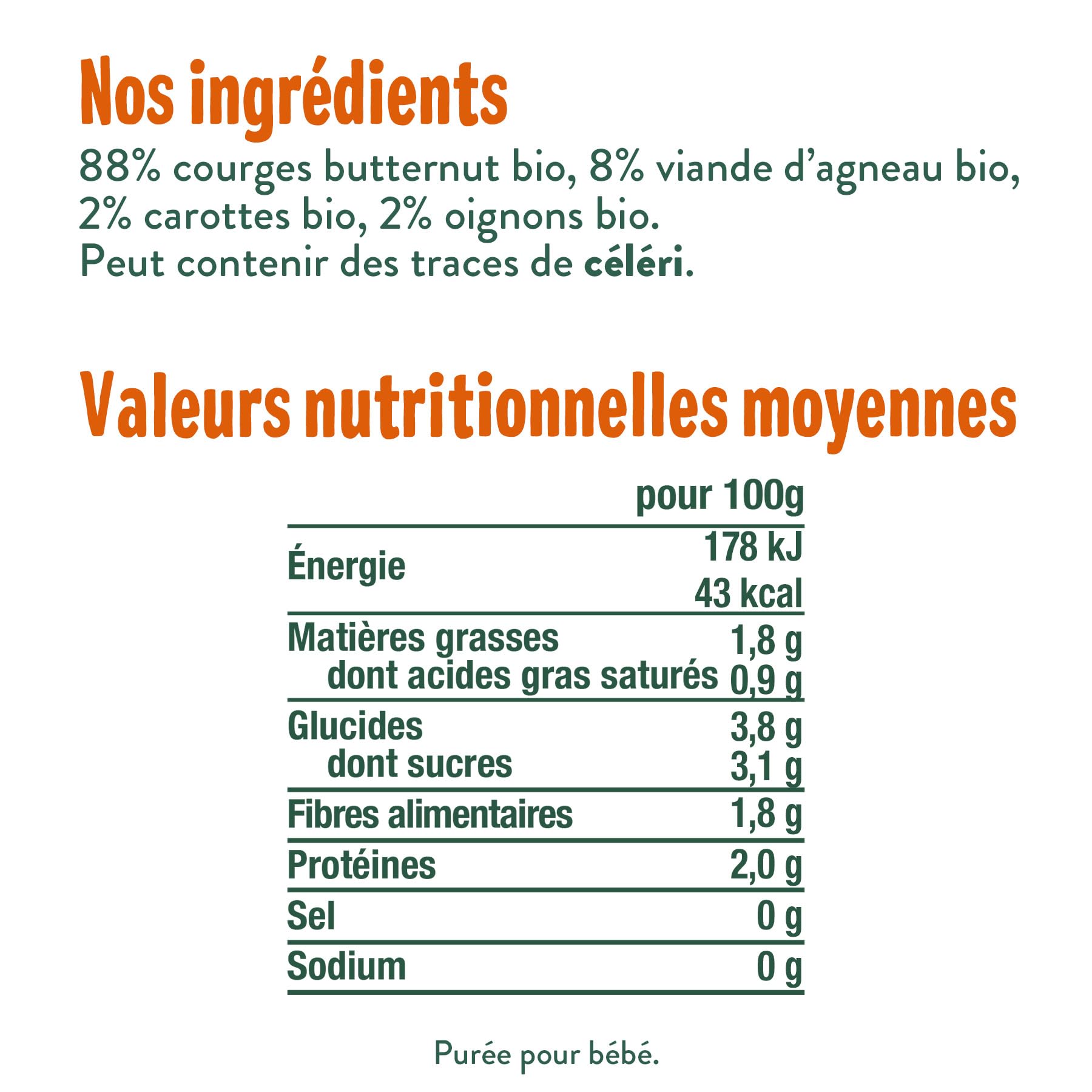 GOOD GOÛT - Courges Butternut Sauté D'Agneau - Plat Cuisiné Pour Bébé - Dès 6 Mois - Purée Lisse - Fabriqué En France - Sachets Micro-Ondables - 5x190g