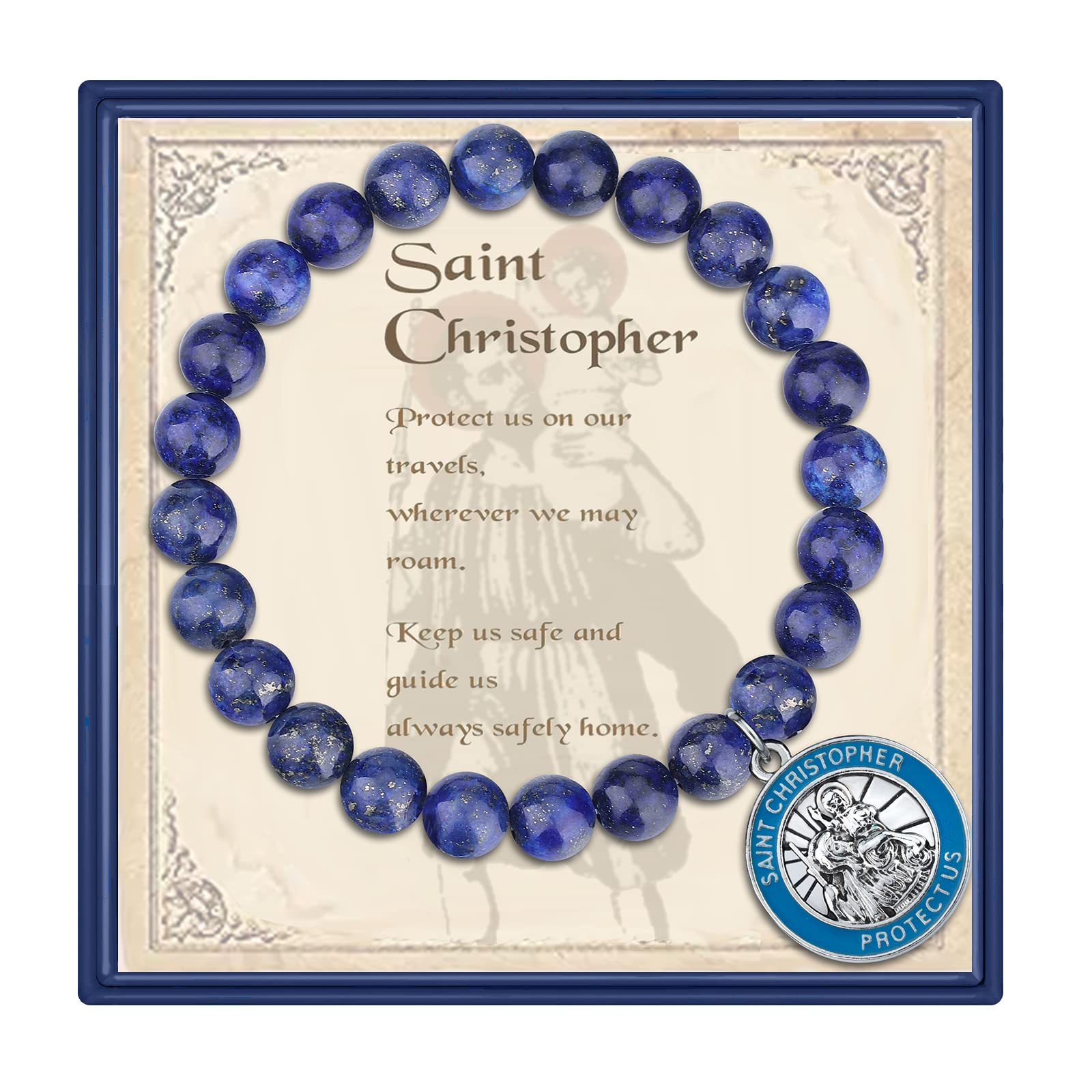 liforlove Saint Christopher Bracelet for Women Men Christopher Medal Pendant Jewelry Gifts Religious Bracelets for Protection with Gift Box, Message