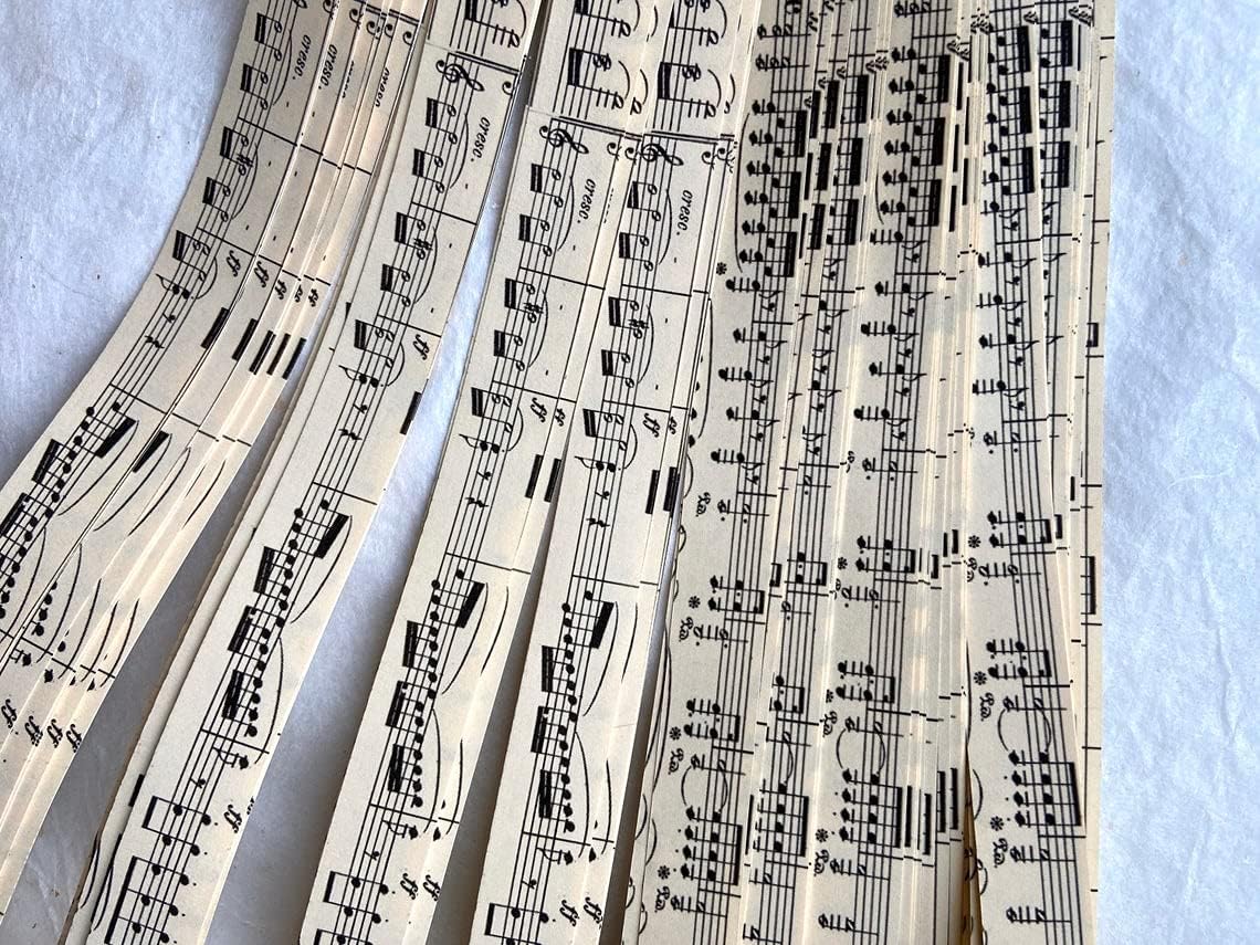 Patterns Froebel Moravian German Star Paper Strips Origami Ornaments Colorful Craft Projects (50 Strips) (Vintage Music, 3/4 inch)