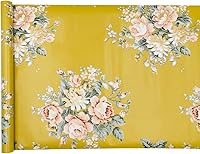 Vista 7 de Rollo de papel tapiz floral de 32.8 pies para despegar y pegar, de vinilo de peonía amarilla, fácil de usar, contra salpicaduras
