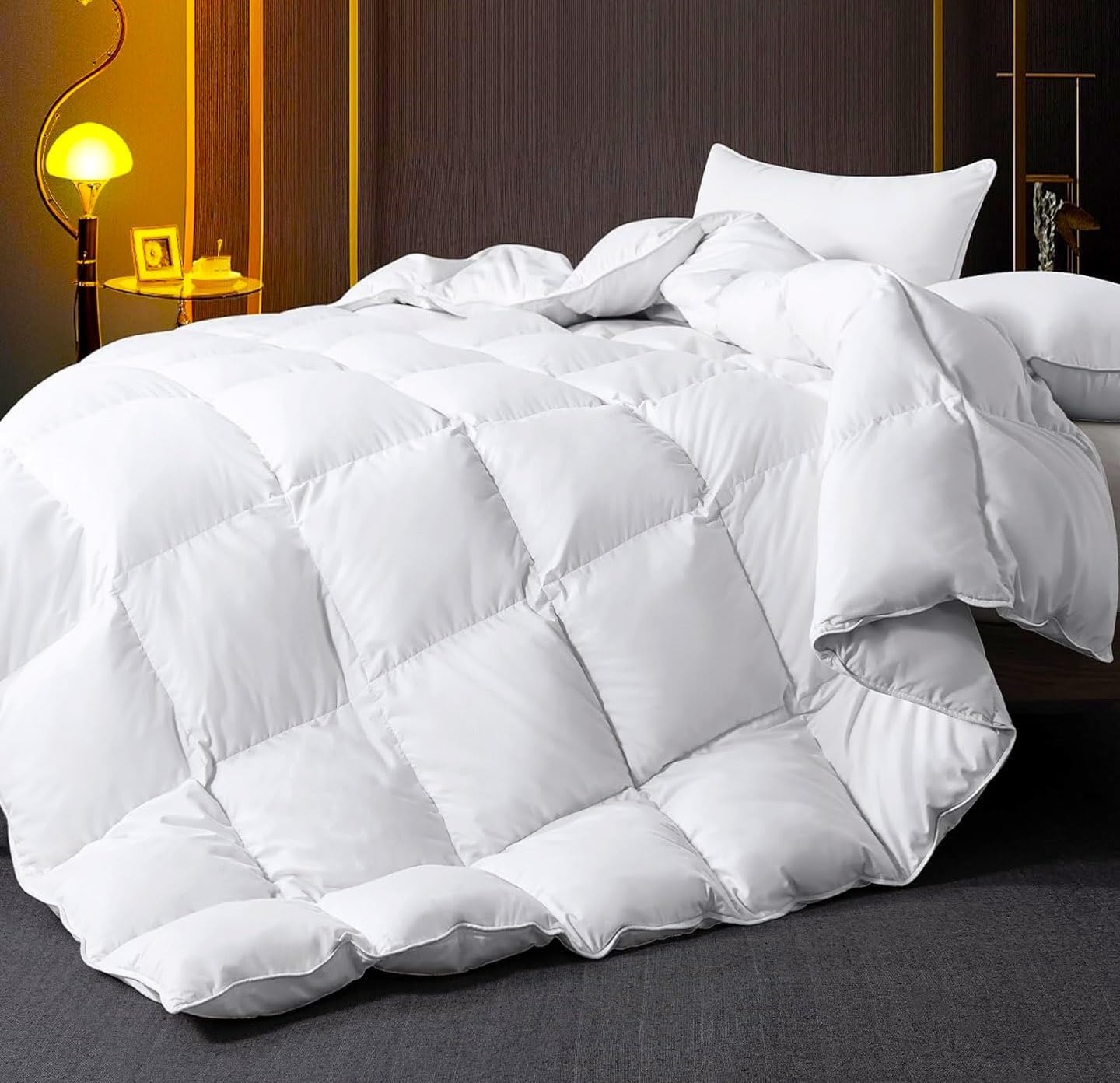 WhatsBedding White King Size Feather Comforter,Filled with