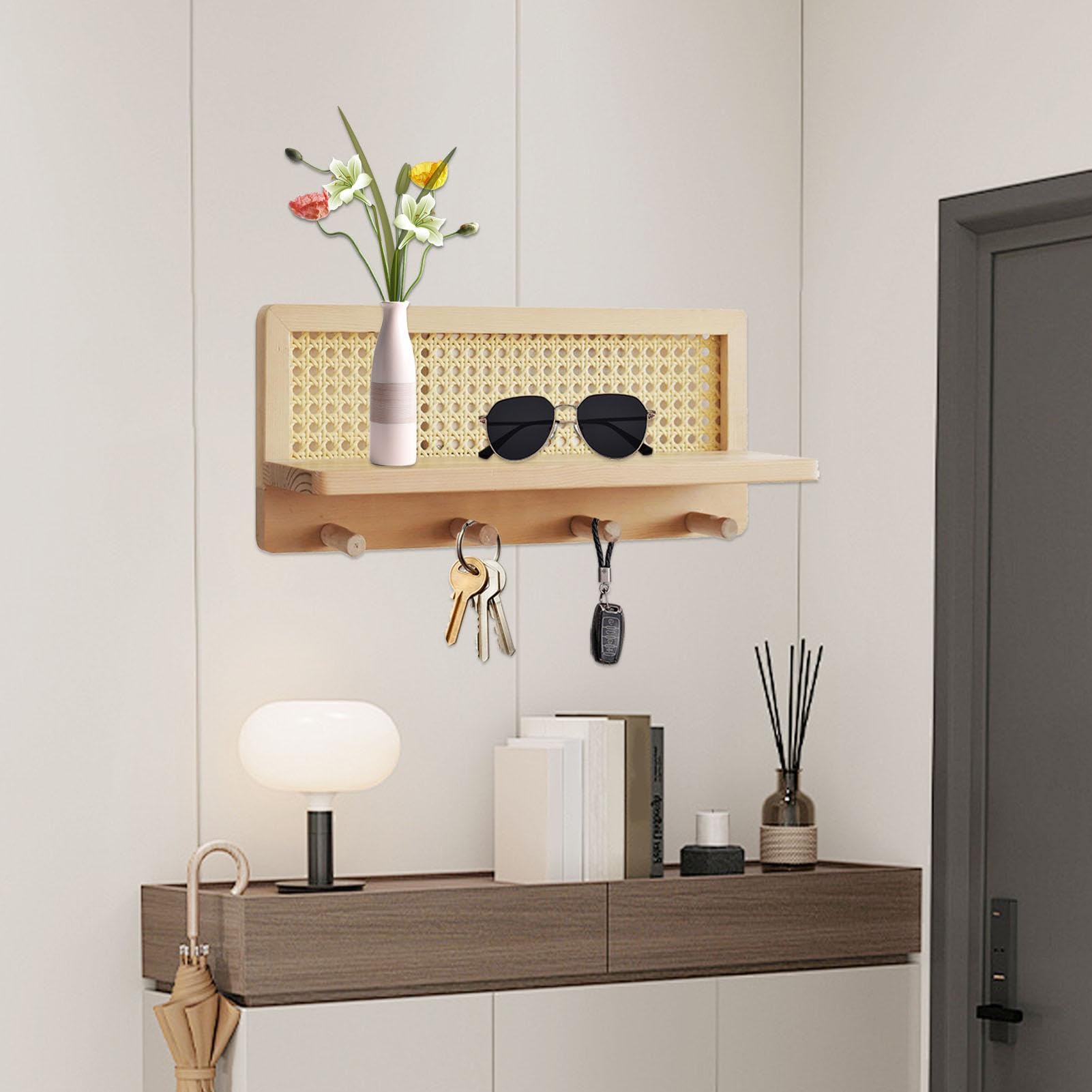 LLHCF Étagère murale en rotin en forme d'oreille d'ours pour petites plantes, panier de rangement tissé à suspendre